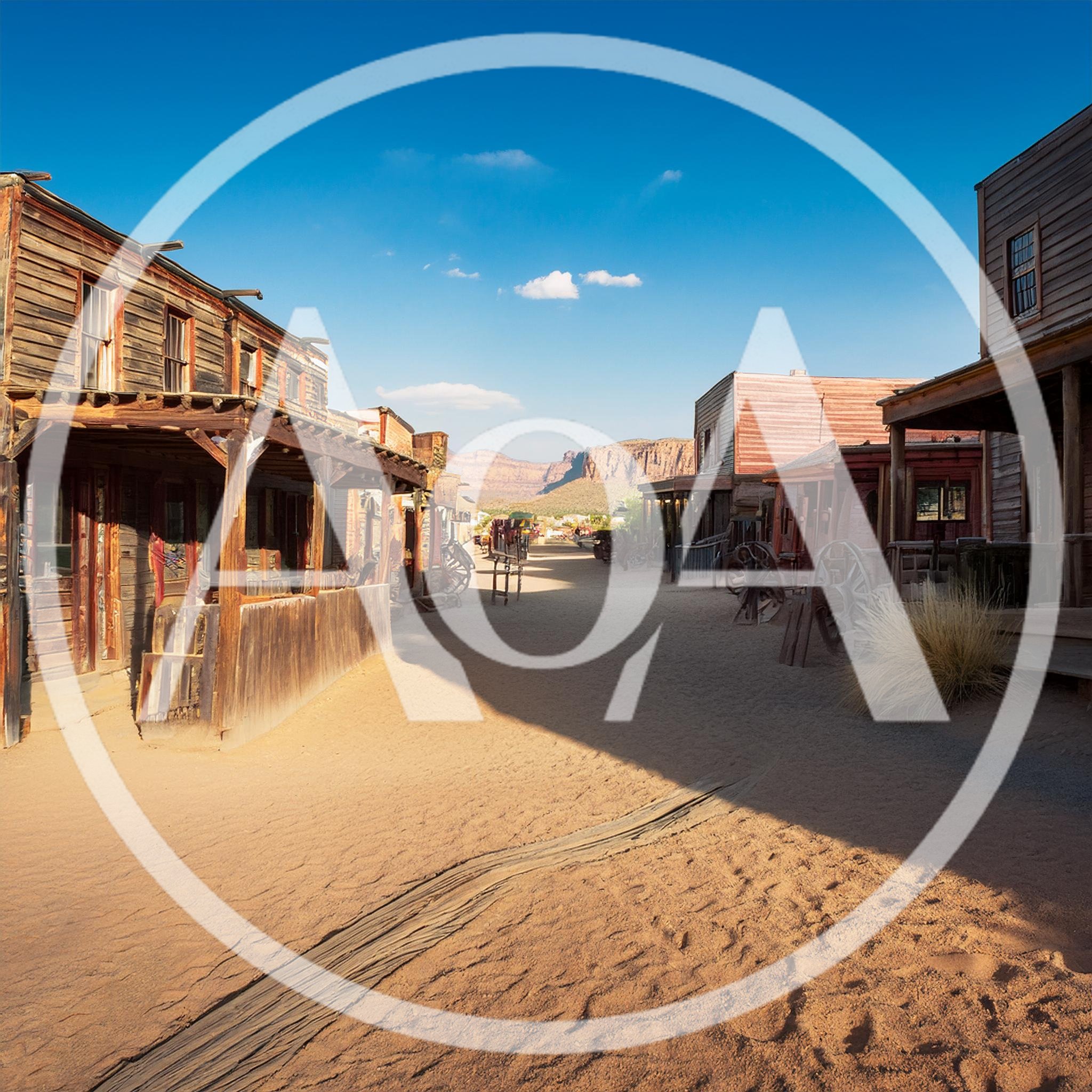 Deserted Old West Town Street With Wooden Buildings