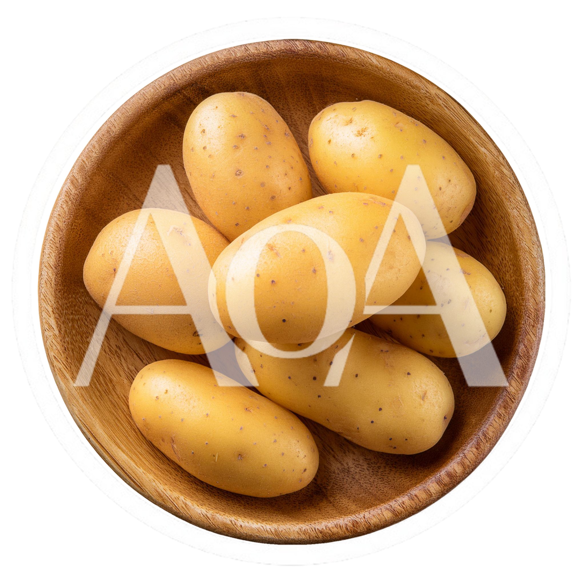 Fresh Raw Potatoes In A Wooden Bowl