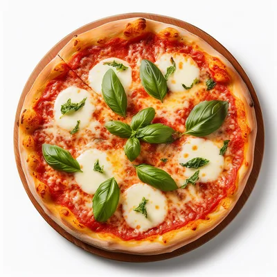 Fresh Margherita Pizza On A Wooden Serving Board