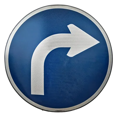 Blue Circular Road Sign Indicating Turn Right