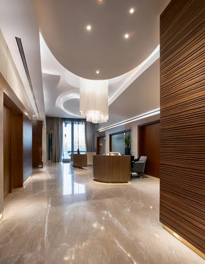 Modern Office Reception Area With Marble Flooring