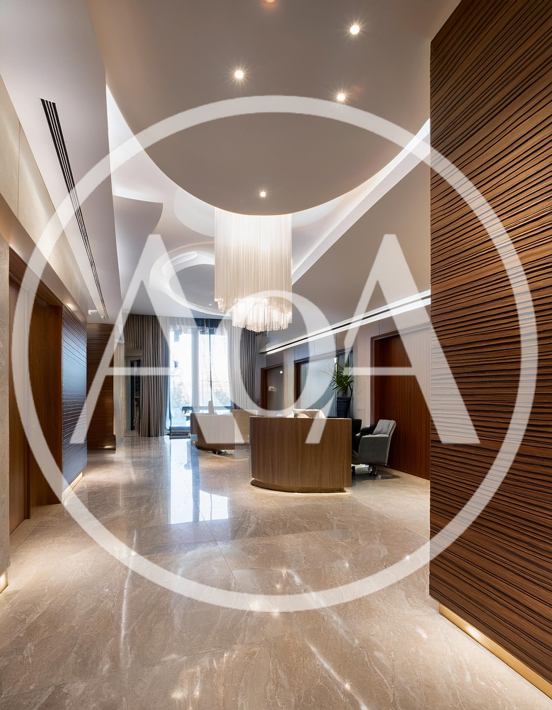 Modern Office Reception Area With Marble Flooring