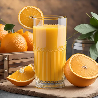 Fresh Orange Juice Glass With Sliced Oranges