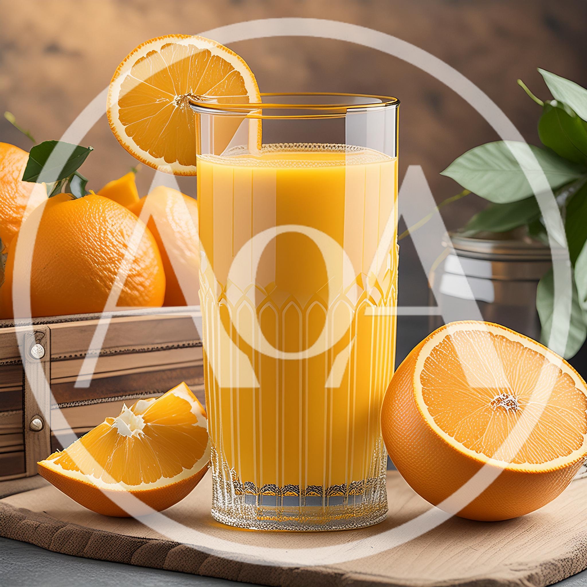 Fresh Orange Juice Glass With Sliced Oranges