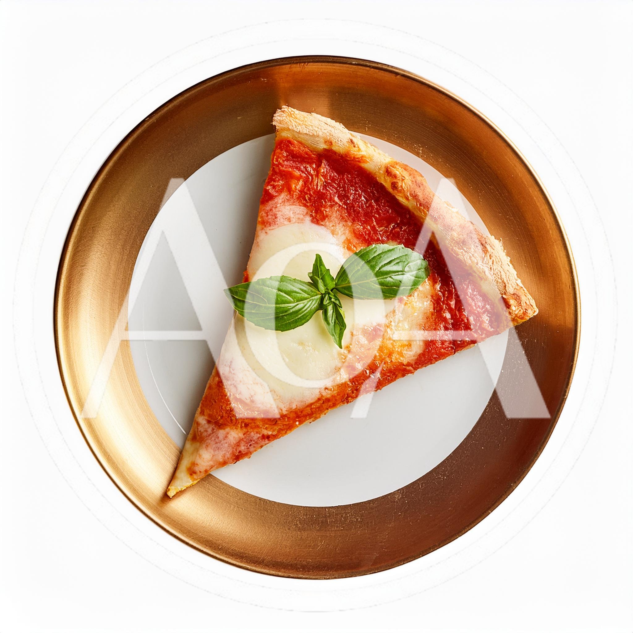 Single Slice Of Margherita Pizza On A Gold Plate