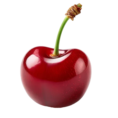 Single Fresh Red Cherry With Stem Isolated