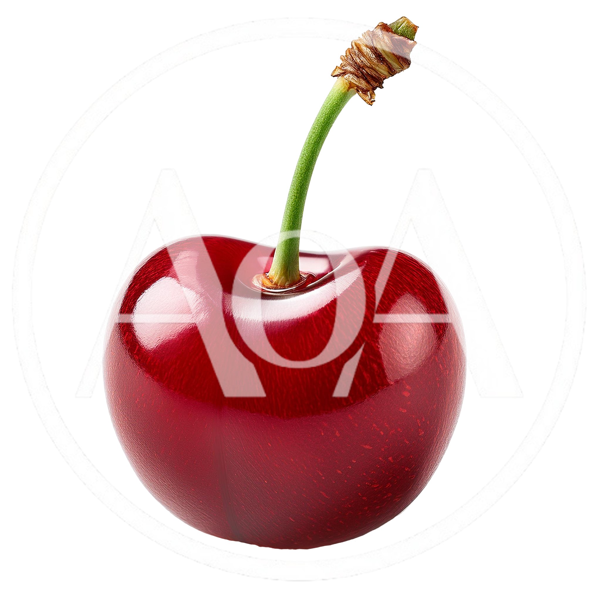Single Fresh Red Cherry With Stem Isolated