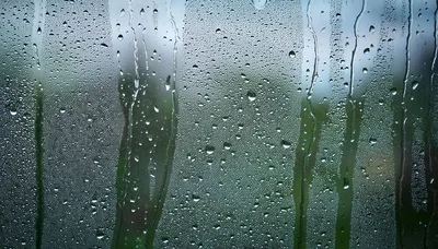 Raindrops Running Down A Glass Window Pane