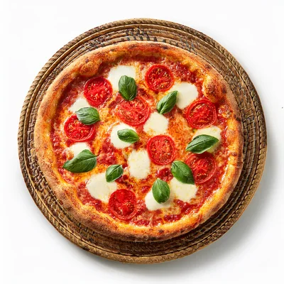 Fresh Margherita Pizza on a Woven Tray