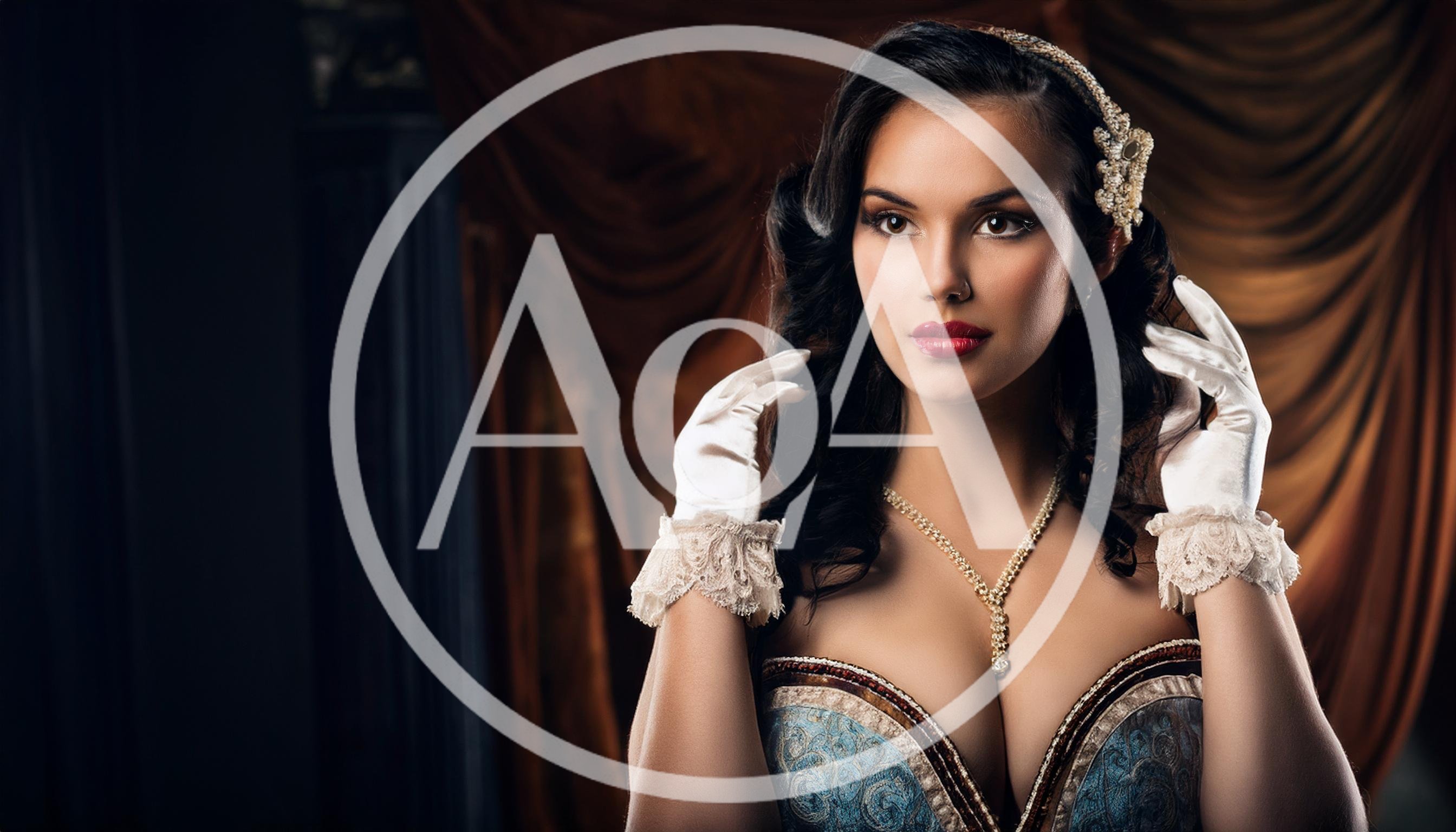 Elegant Woman In Vintage Corset And Lace Gloves