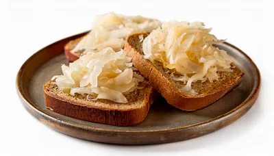 Slices of Rye Bread Topped with Sauerkraut