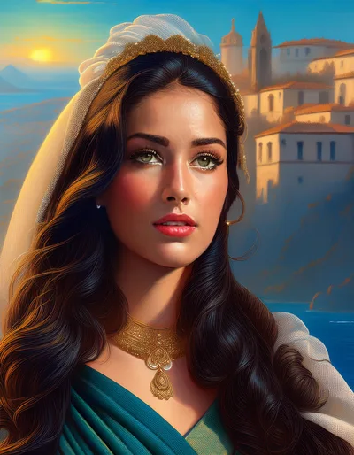 Portrait Of A Beautiful Woman In Traditional Mediterranean Attire