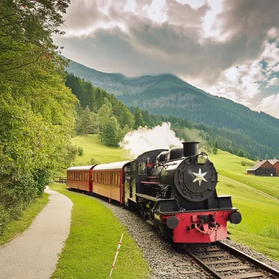 Steam Locomotive Traveling Through A Scenic Mountain Valley