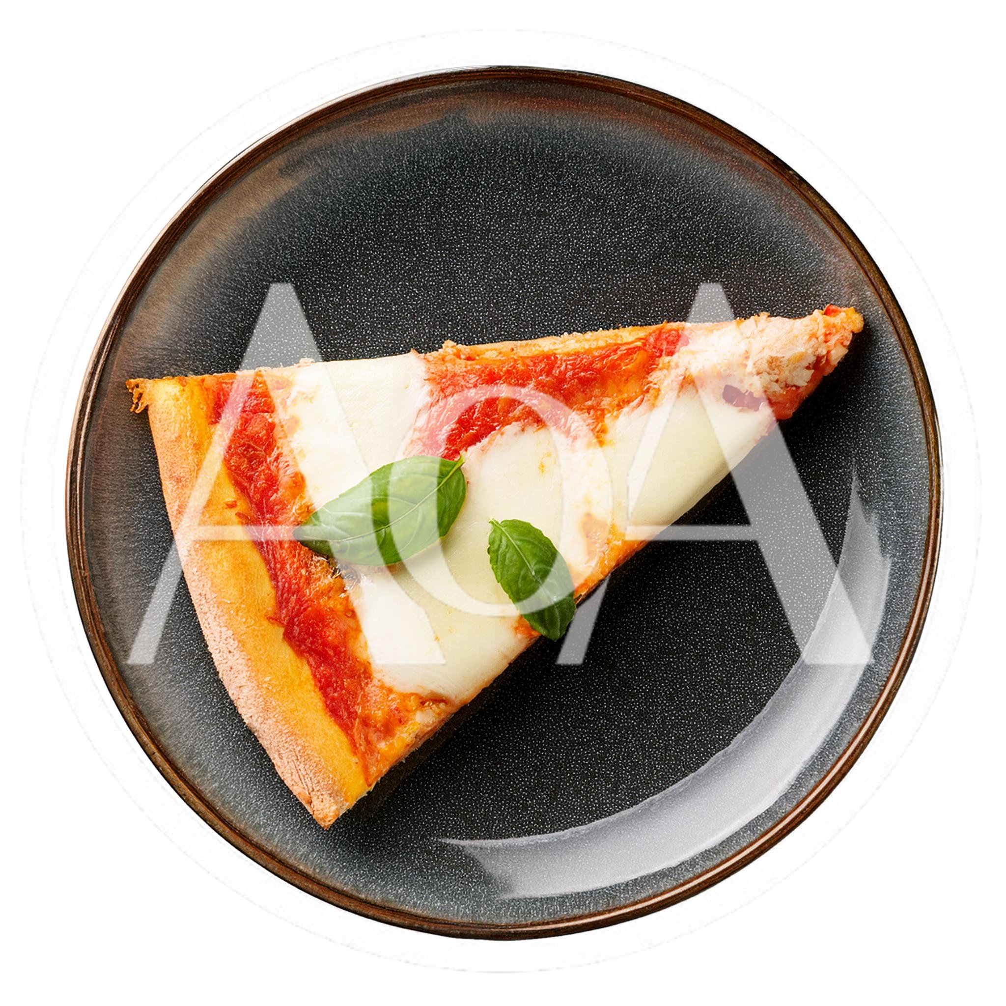 Single Slice Of Margherita Pizza On A Dark Plate