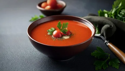 Bowl Of Tomato Soup With Fresh Garnish