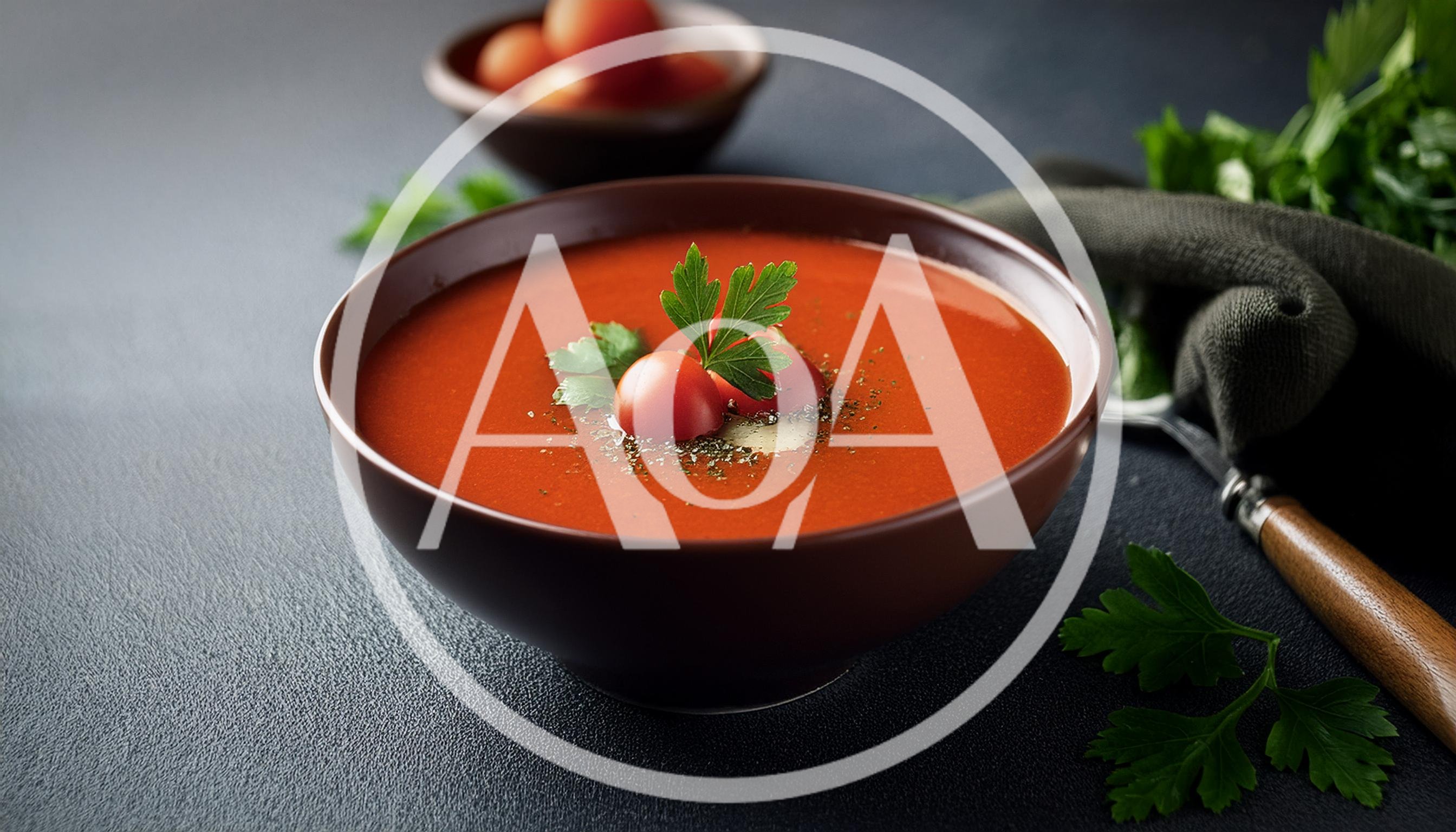 Bowl Of Tomato Soup With Fresh Garnish