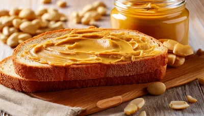 Peanut Butter Spread on Fresh Bread Slice