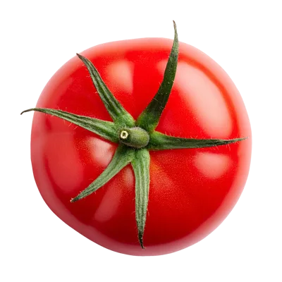 Fresh Red Tomato With Green Stem Isolated On White