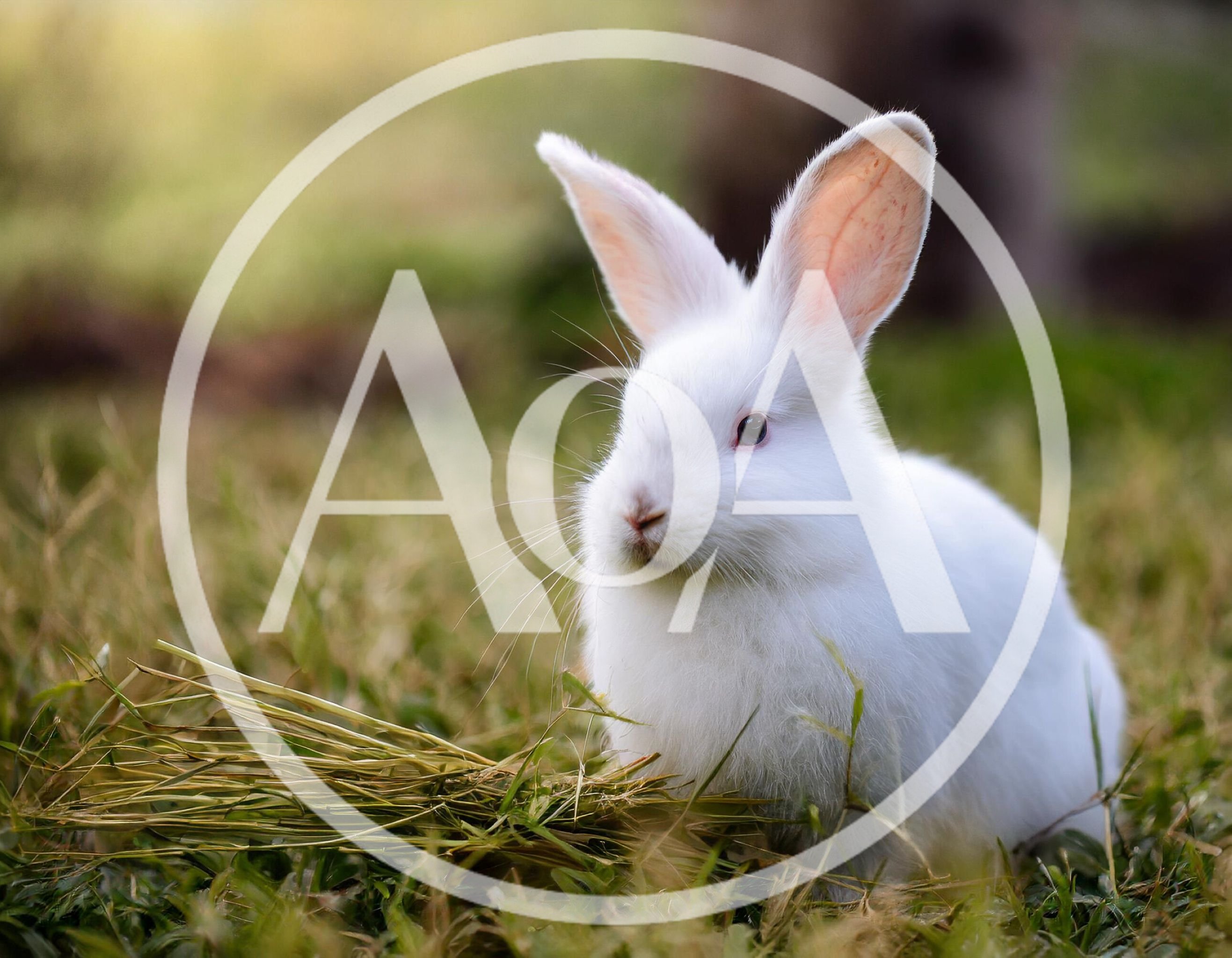 White Rabbit Sitting In A Grassy Field