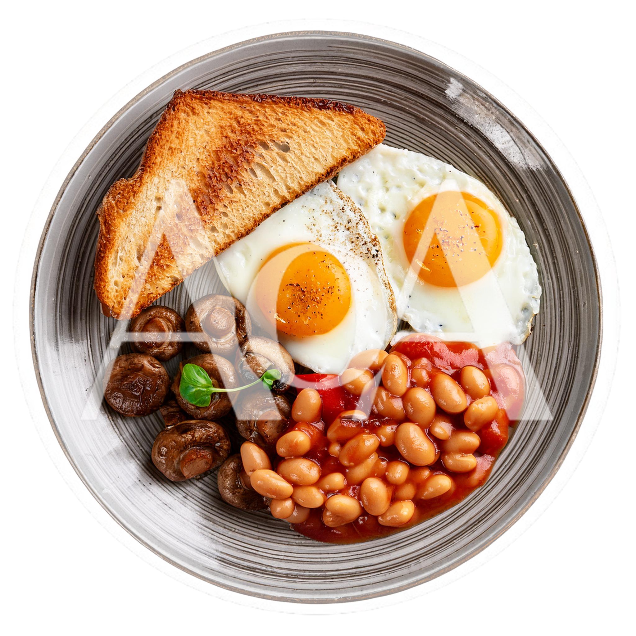 Full English Breakfast Plate With Eggs Beans And Mushrooms