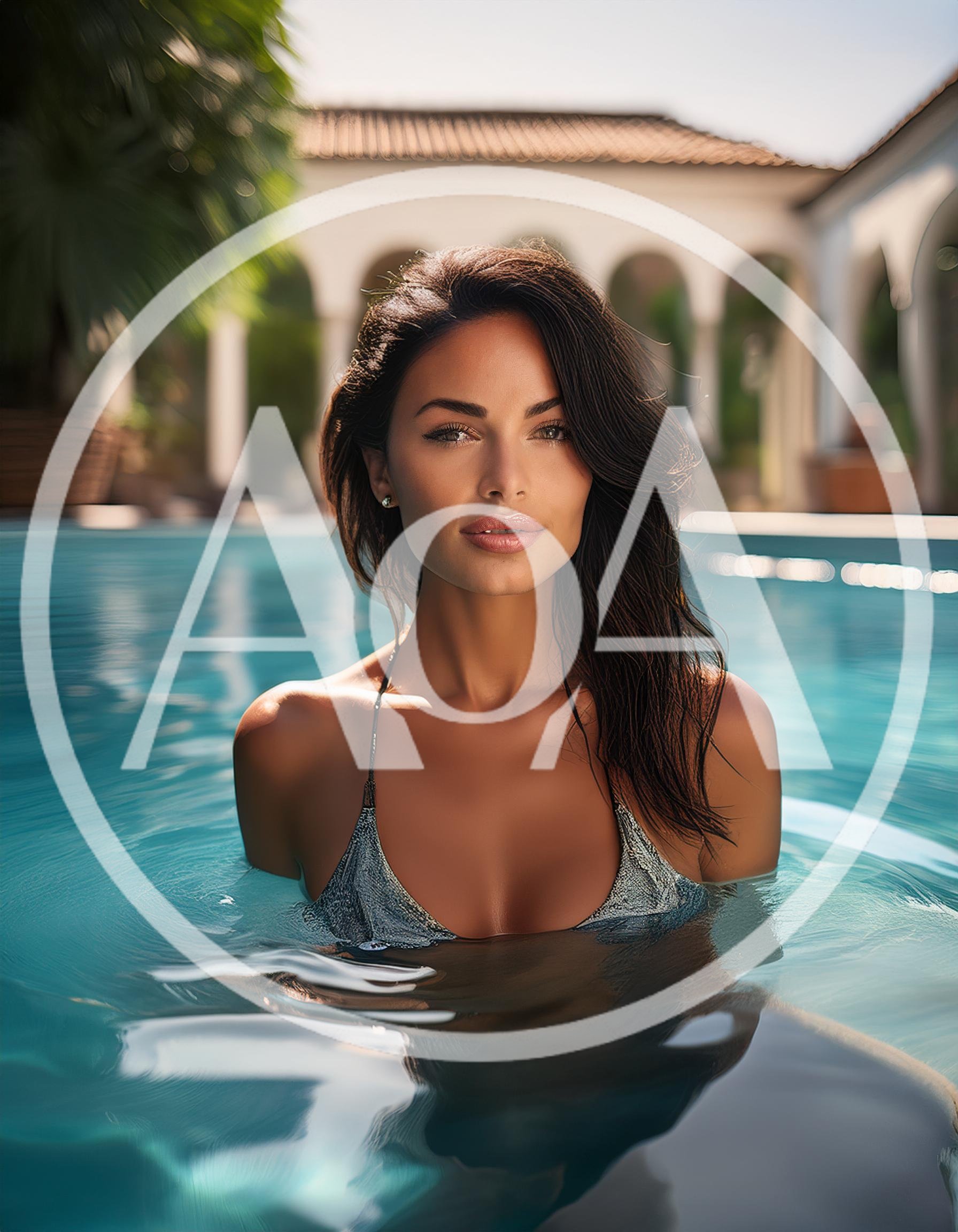 Beautiful Woman Relaxing In A Luxury Swimming Pool