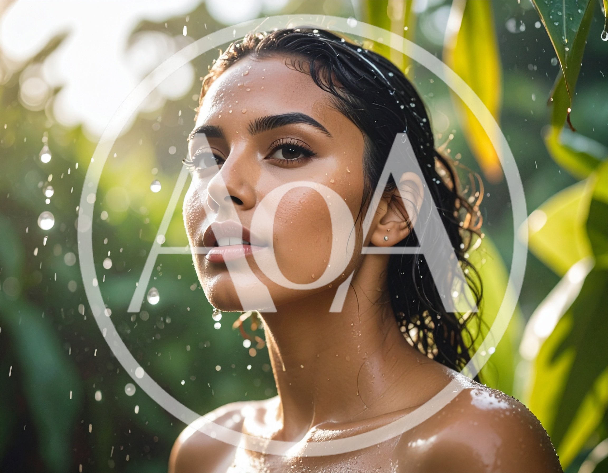 Portrait Of A Beautiful Woman In Tropical Rain
