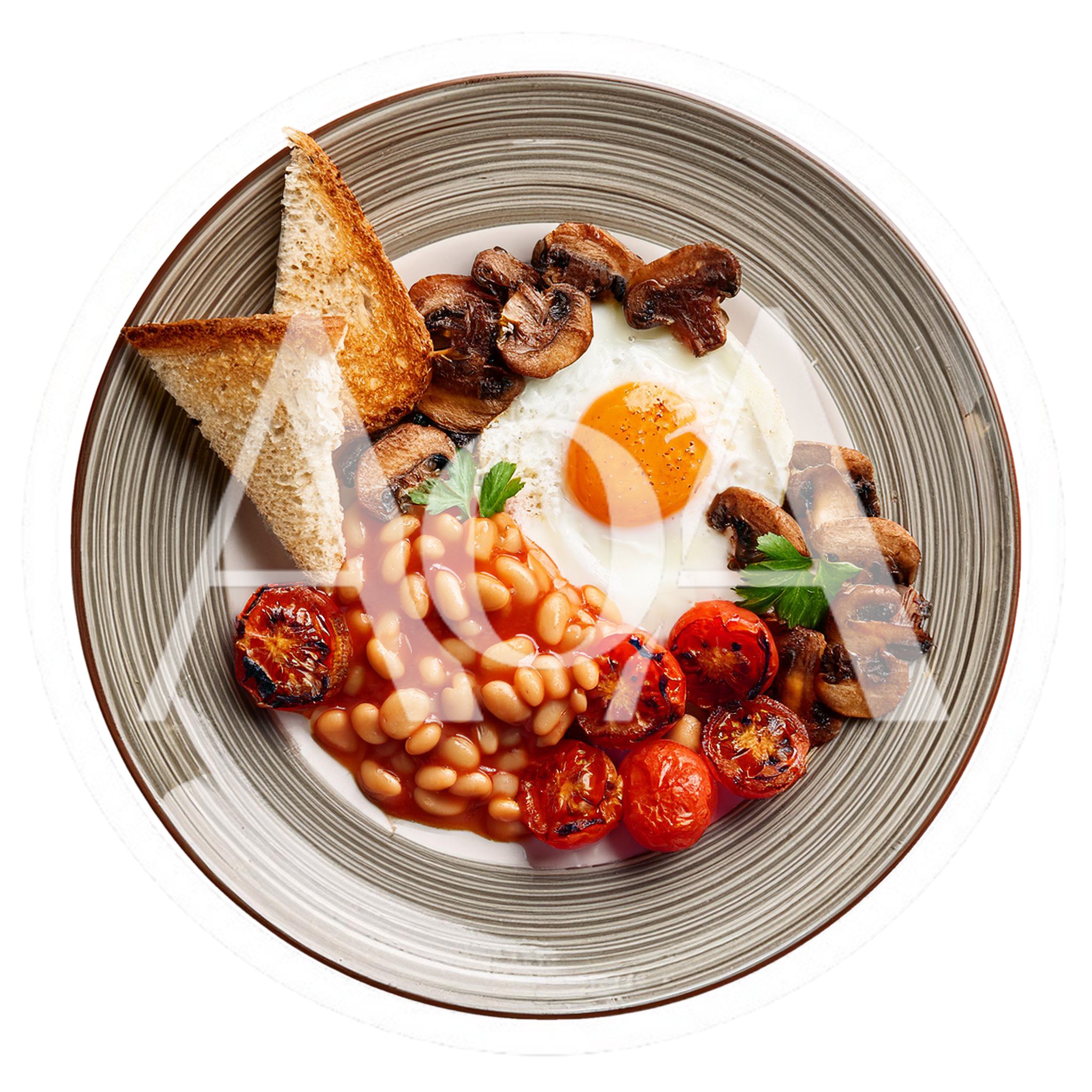 Full English Breakfast Plate With Fried Egg And Beans