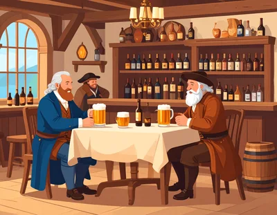 Two Elderly Men Drinking Beer In A Tavern