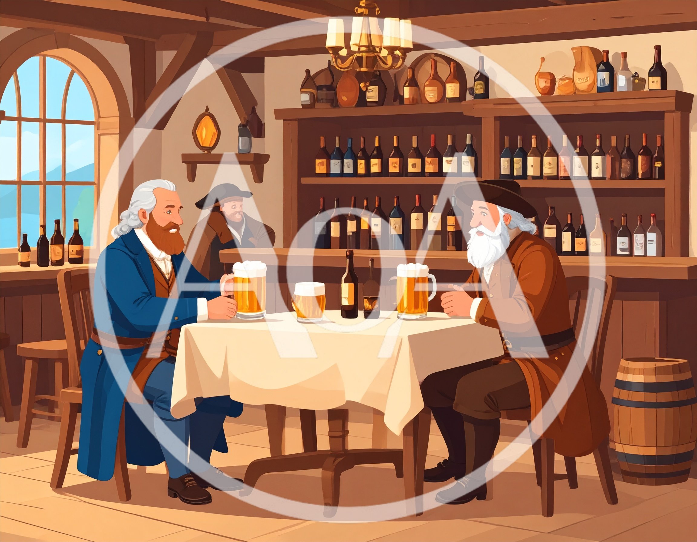 Two Elderly Men Drinking Beer In A Tavern