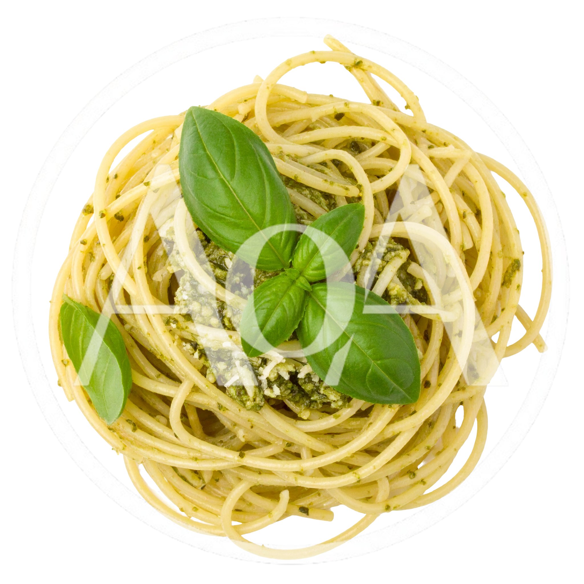 Spaghetti Pasta With Pesto Sauce And Fresh Basil