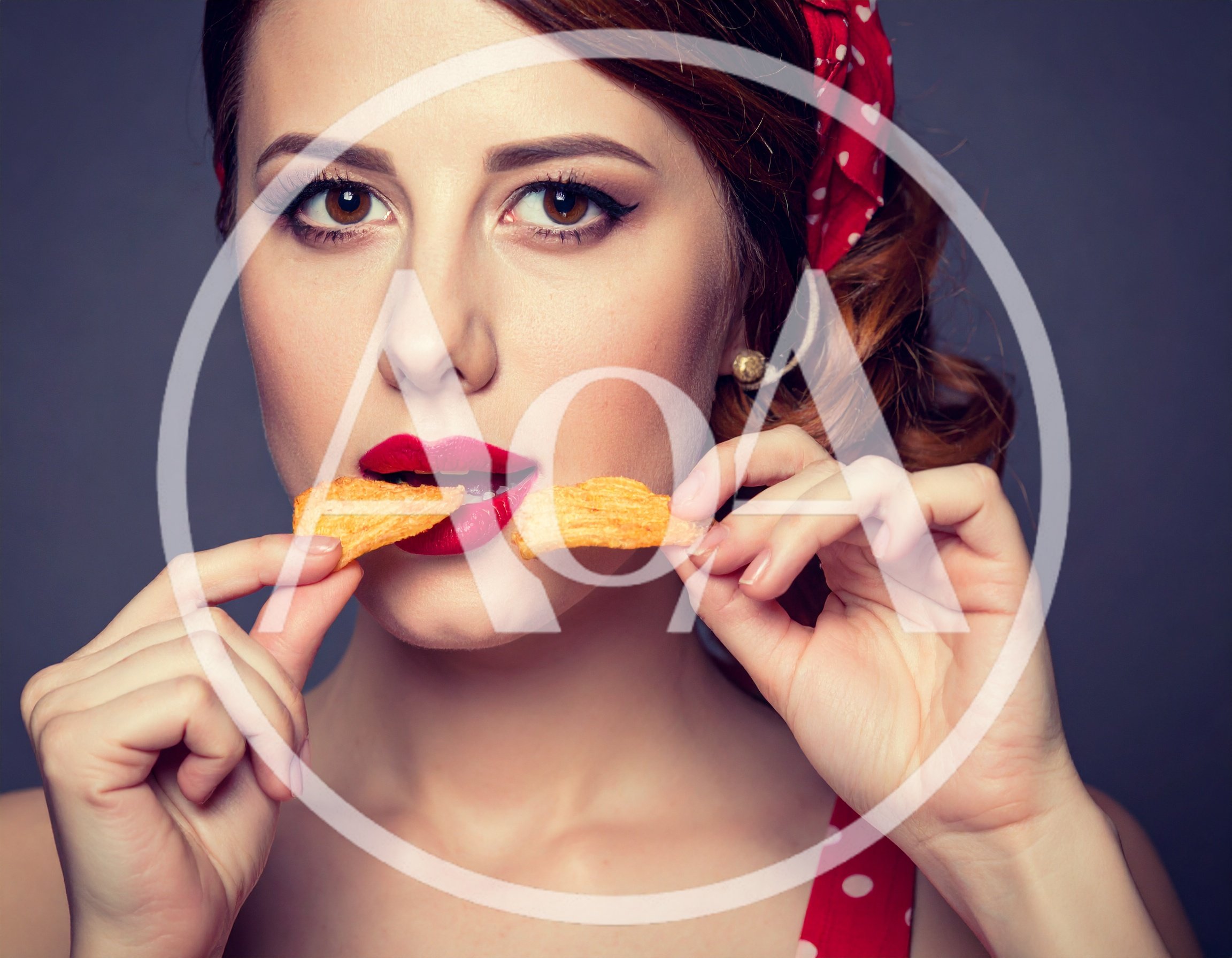 Pin-Up Woman Eating Potato Chips