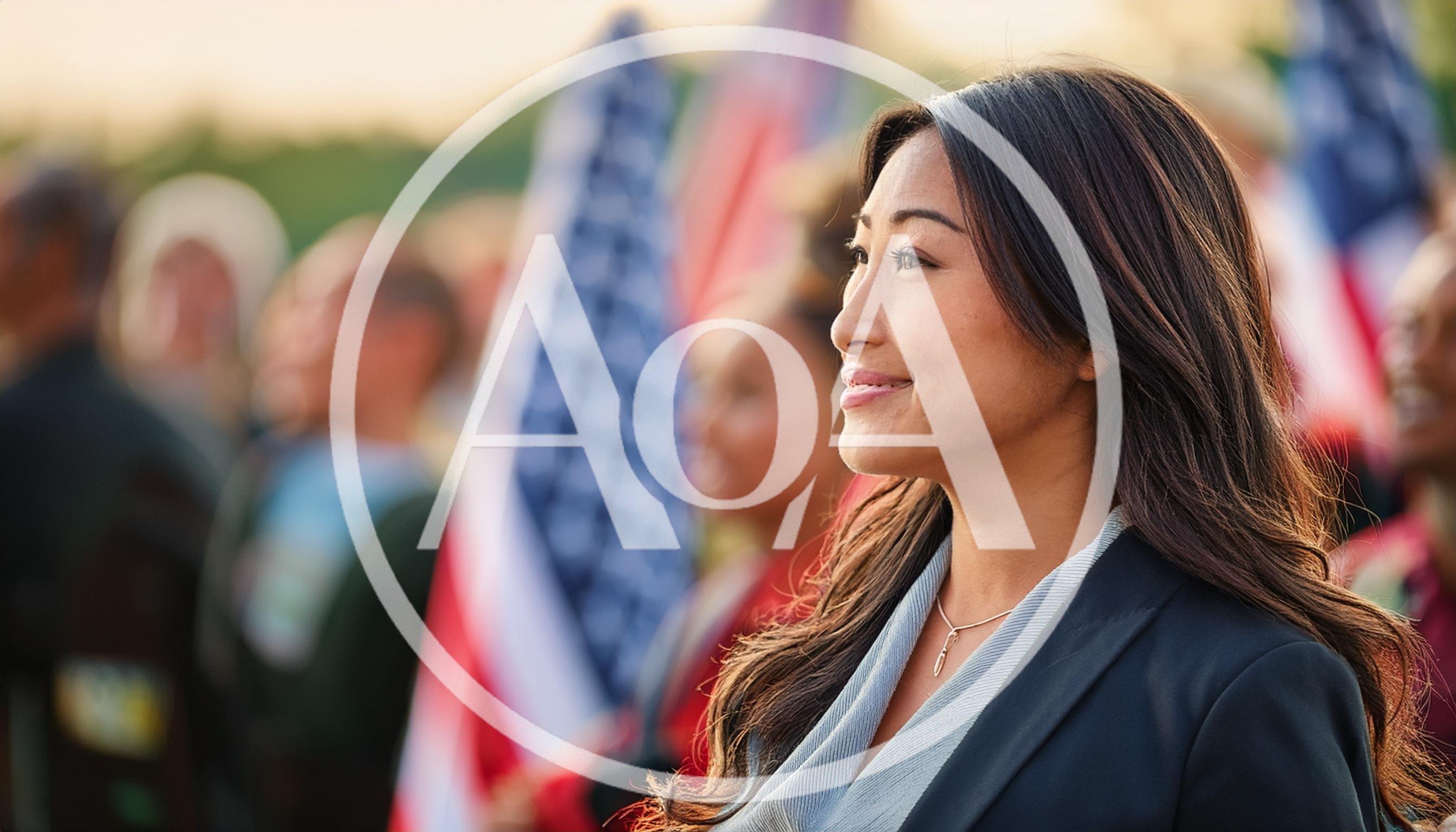 Asian Woman Smiling During Outdoor Patriotic Event