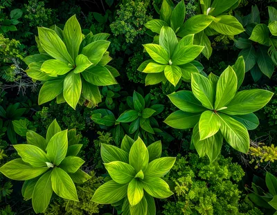 Top Down View Of Lush Green Tropical Plants