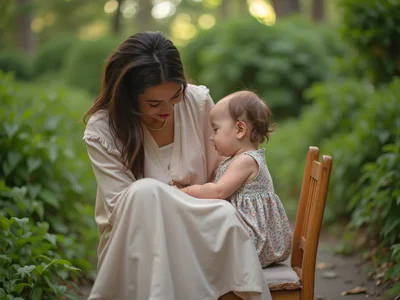 Mother And Toddler Daughter Sitting Together In Garden