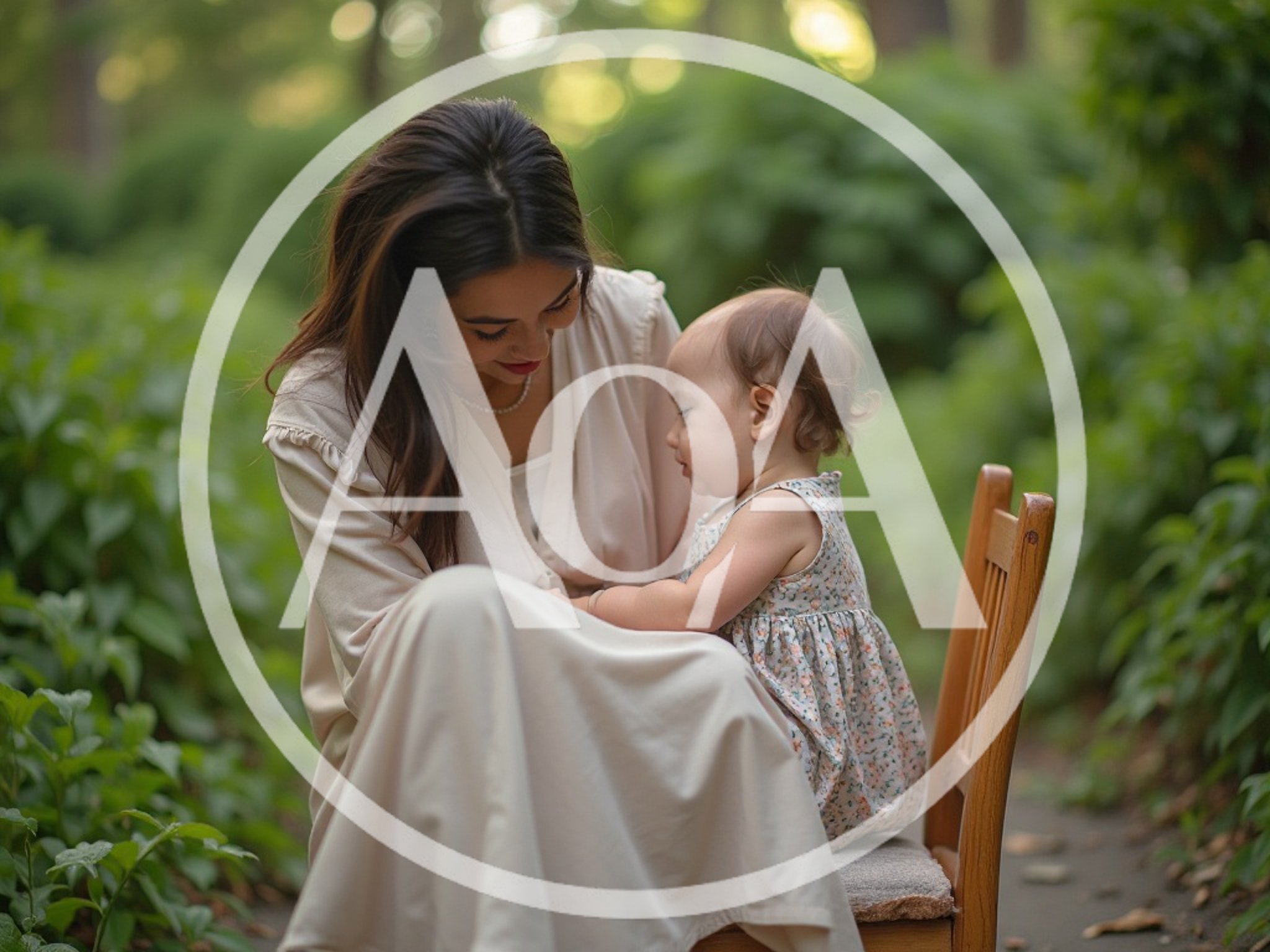 Mother And Toddler Daughter Sitting Together In Garden