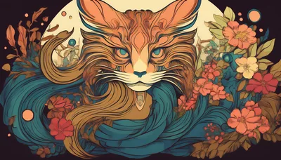 Stylized Illustration Of A Mystical Feline Creature