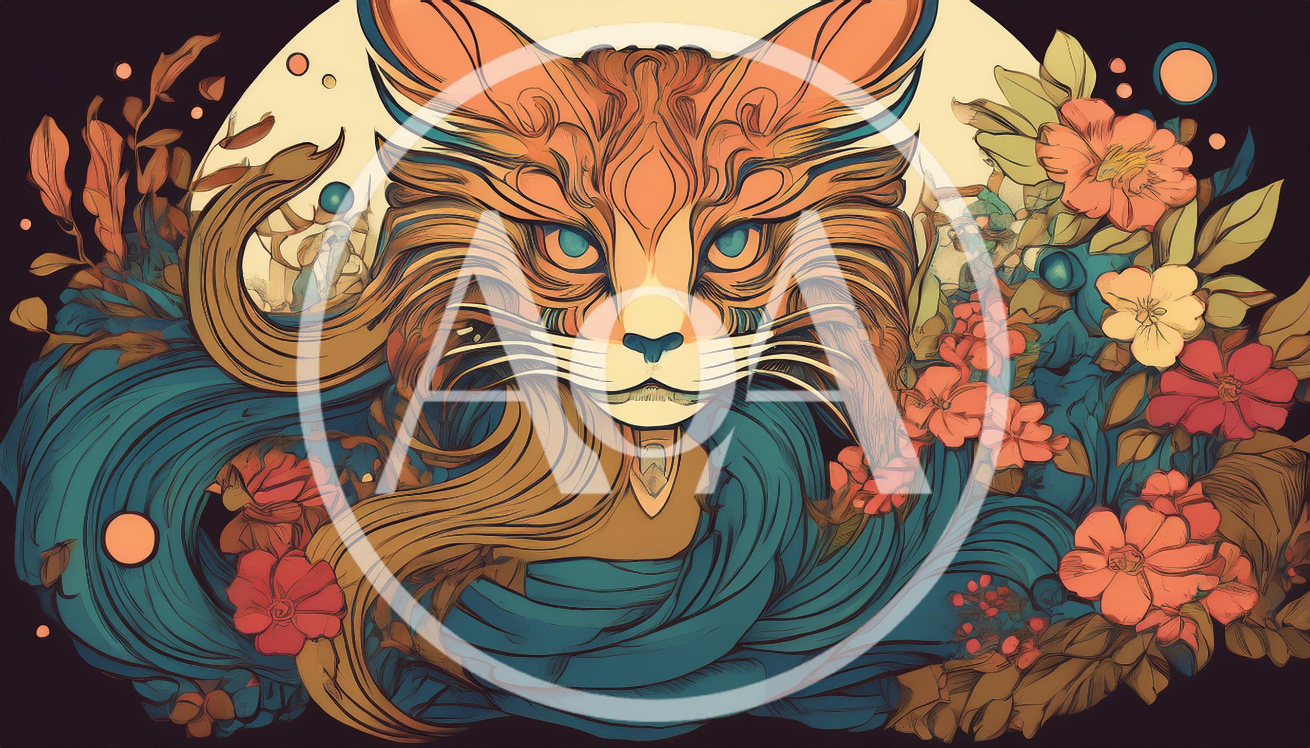 Stylized Illustration Of A Mystical Feline Creature