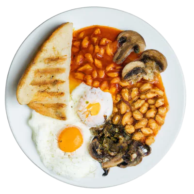 Full English Breakfast Plate With Toast And Eggs