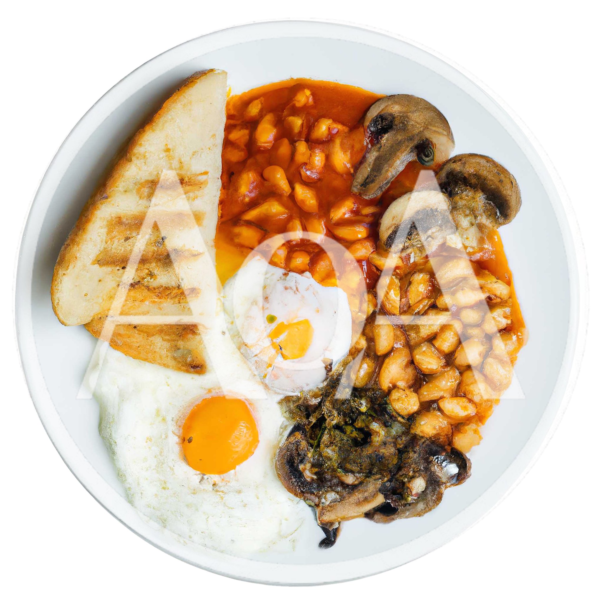 Full English Breakfast Plate With Toast And Eggs