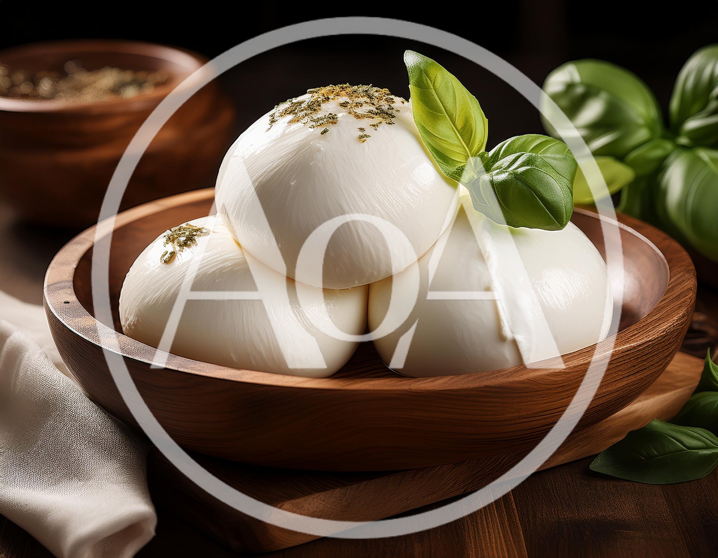 Fresh Burrata Cheese Balls in a Wooden Bowl