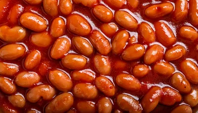 Close Up Of Baked Beans In Tomato Sauce