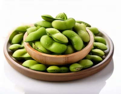Fresh Edamame Beans in a Wooden Bowl