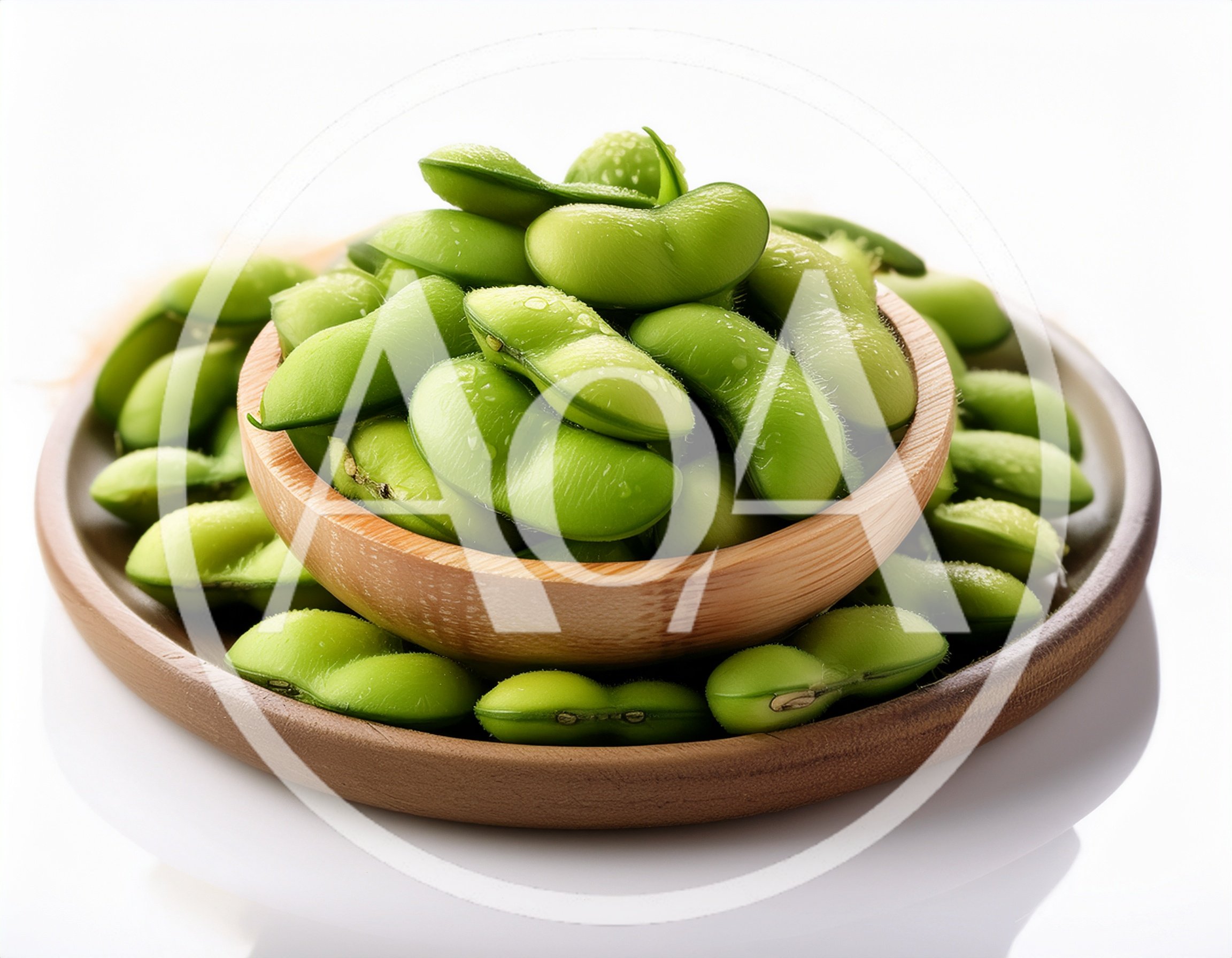 Fresh Edamame Beans in a Wooden Bowl