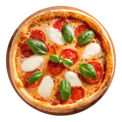 Fresh Margherita Pizza On A Wooden Board