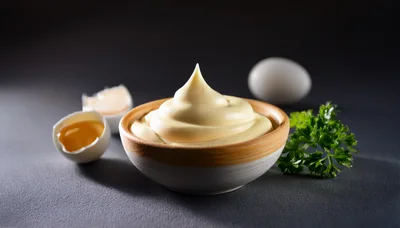 Bowl of Fresh Creamy Mayonnaise with Egg and Parsley