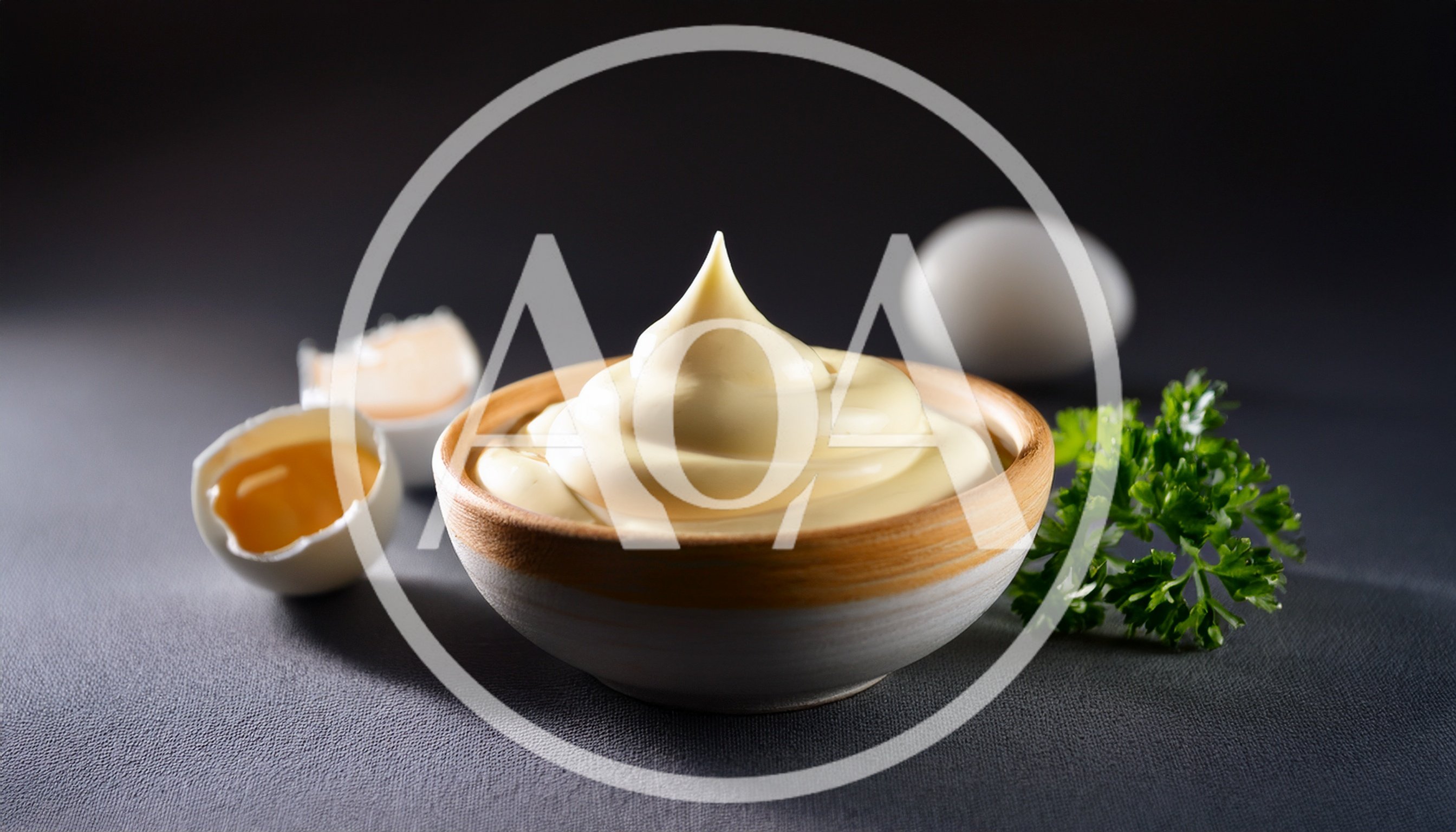 Bowl of Fresh Creamy Mayonnaise with Egg and Parsley