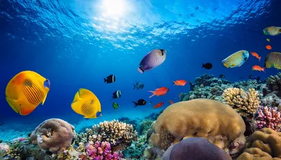 Tropical Fish Swimming Over Vibrant Coral Reef