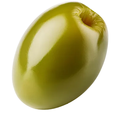 Single Pitted Green Olive Isolated On White Background