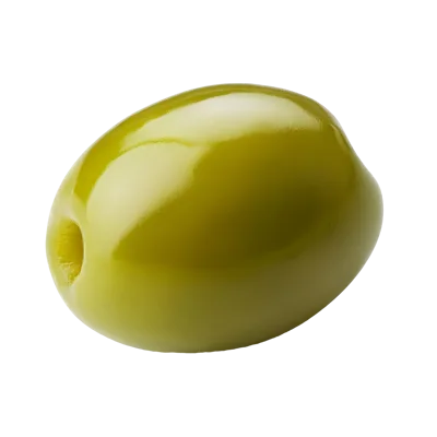 Single Pitted Green Olive Isolated On White Background