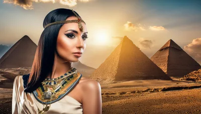 Egyptian Queen Portrait With Pyramids At Sunset